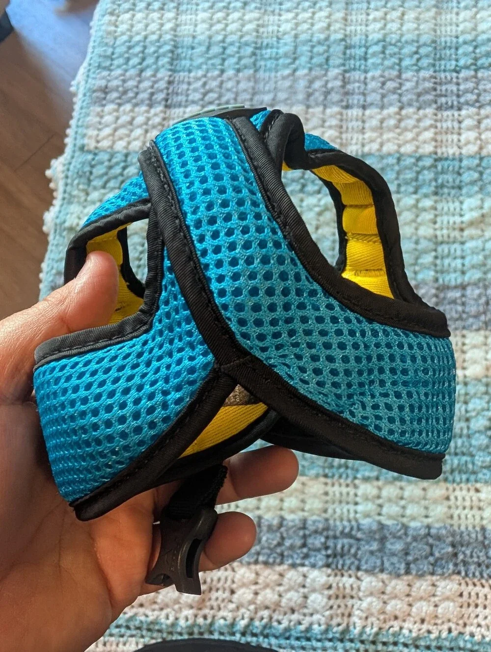 Gooby XS Blue Mesh Dog Harness with Yellow Lining